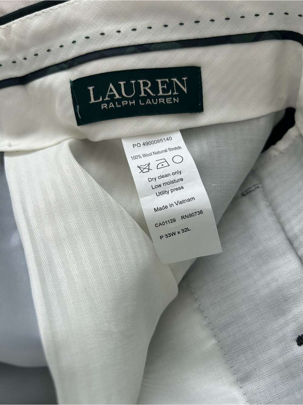 Lauren Ralph Lauren Men’s Dress Pants Tartan Green 100% Wool Preppy 33x32 - Picture 6 of 6